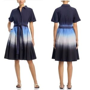 Kobi Halperin Jana Ombre Dip Dye Cotton Tie-Waist Midi Short Sleeve Shirtdress